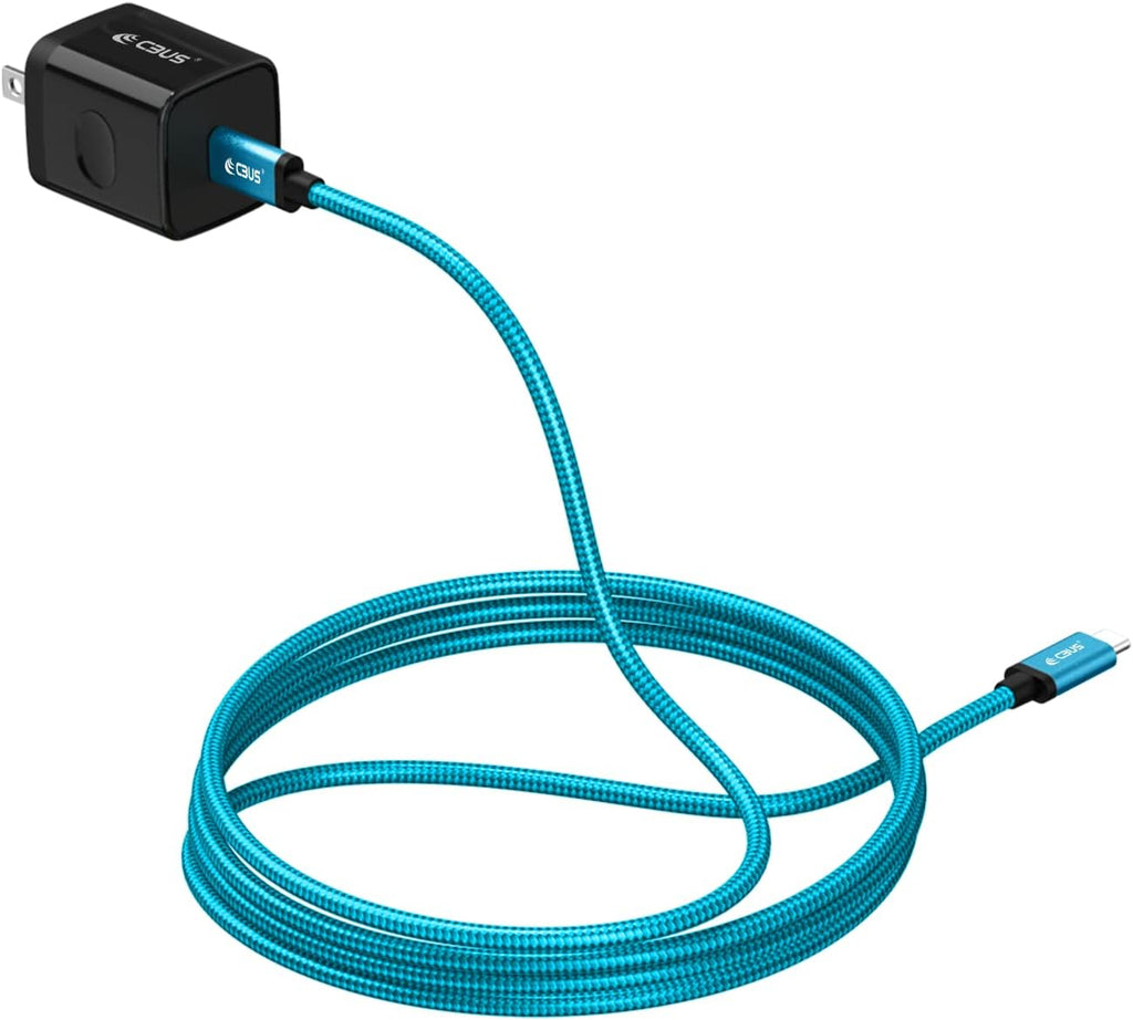 20W USB C Fast Charger + 6ft Braided Cable for TCL, Motorola, Samsung (Electric Blue)