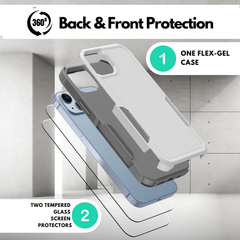 Grip Case + 2 Glass Screen Protectors for iPhone 14 Plus (White)