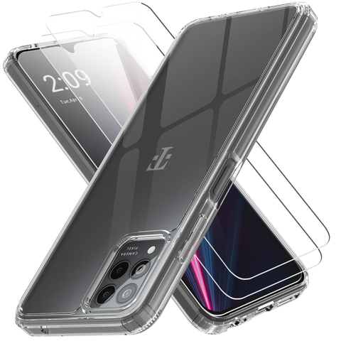 Clear Flex-Gel Case + 2x Glass Screen Protector for T-Mobile Revvl 6X Pro 5G, Revvl 6 Pro 5G