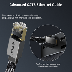 CAT 8 Ethernet Cable, 10ft Flat Braided Pure Copper 30AWG F/FTP with Ground, 40Gbps 2000MHz, Slim LAN Cable for Home & Office, Router, PC, Gaming, Modem