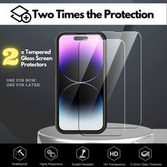 Grip Case + 2 Glass Screen Protectors for iPhone 14 Pro (Black)