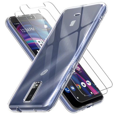 Clear Flex-Gel Case + 2x Glass Screen Protector for BLU View 3