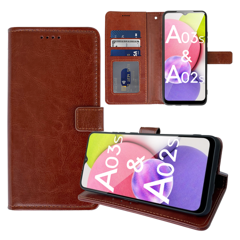 Leather Wallet Flip Case for Samsung Galaxy A03s / A02s (Brown)