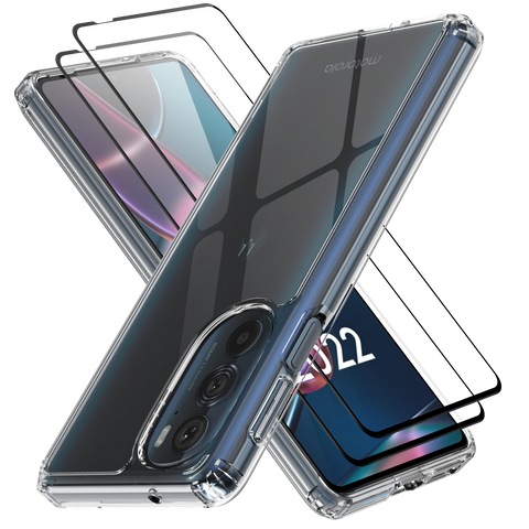 Clear Flex-Gel Case + 2x Glass Screen Protector for Motorola edge+ 5G UW (2022)