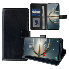 Leather Wallet Flip Case for Verizon TCL 30 V 5G (Black)