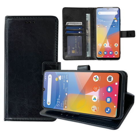 Black Leather Wallet Flip Case for Consumer Cellular ZMAX 5G