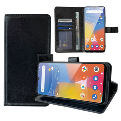 Black Leather Wallet Flip Case for Consumer Cellular ZMAX 5G
