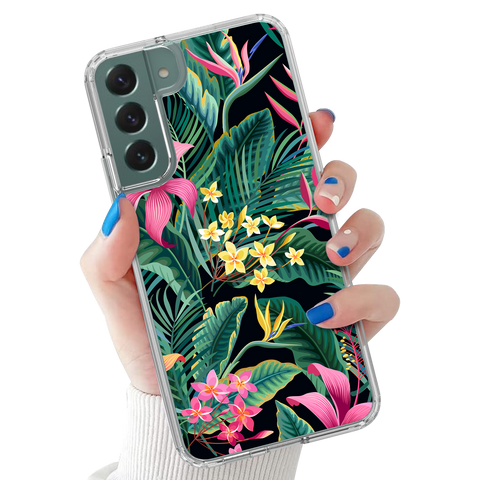 Tropical Flower Case for Samsung Galaxy S22 Plus – Pink & Yellow Floral Print