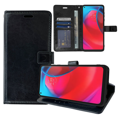 Leather Wallet Flip Case for Motorola Moto G Stylus 5G (2021) (Black)