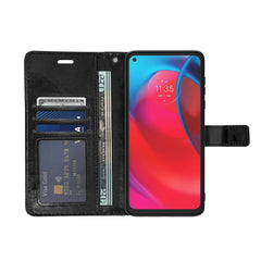 Leather Wallet Flip Case for Motorola Moto G Stylus 5G (2021) (Black)