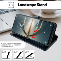 Leather Wallet Flip Case for Verizon TCL 30 V 5G (Black)