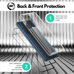Clear Flex-Gel Case + 2x Glass Screen Protector for Motorola edge+ 5G UW (2022)