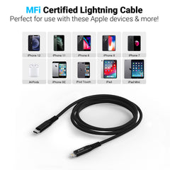 10ft Apple MFi Certified Lightning to USB-C Fast Charging Cable (Black)