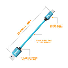 10-inch Short Length USB-C 3.2 Gen 1 to USB-A 3.0 Cable (Electric Blue)