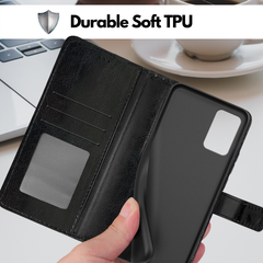 Black Leather Wallet Flip Case for Consumer Cellular ZMAX 5G