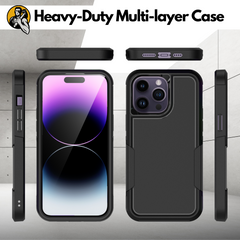 Grip Case + 2 Glass Screen Protectors for iPhone 14 Pro Max (Black)