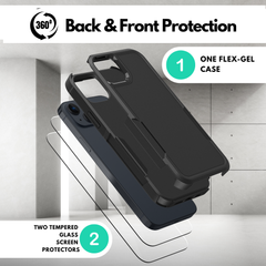 Grip Case + 2 Glass Screen Protectors for iPhone 14 (Black)