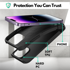 Grip Case + 2 Glass Screen Protectors for iPhone 14 Pro Max (Black)
