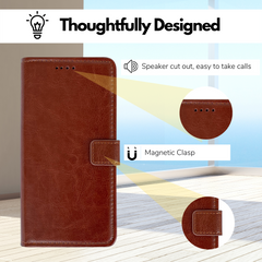 Leather Wallet Flip Case for Samsung Galaxy A03s / A02s (Brown)