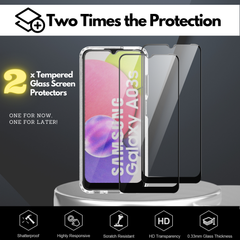 Clear Flex-Gel Case + 2x Glass Screen Protector for Samsung Galaxy A03s