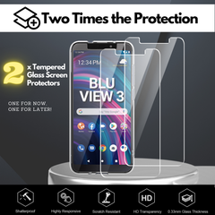 Clear Flex-Gel Case + 2x Glass Screen Protector for BLU View 3