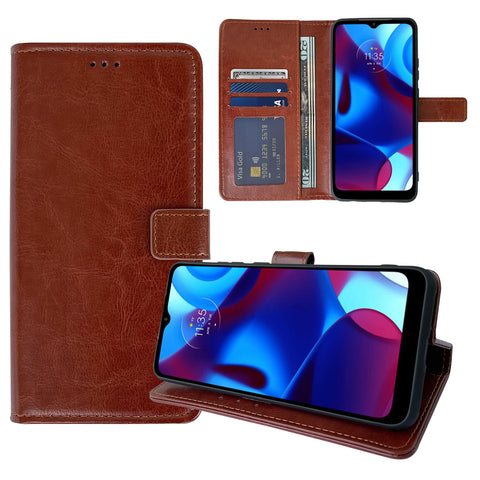 Leather Wallet Flip Case for Motorola Moto G Pure (Brown)