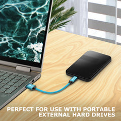 10-inch Short Length USB-C 3.2 Gen 1 to USB-A 3.0 Cable (Electric Blue)