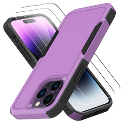 Grip Case + 2 Glass Screen Protectors for iPhone 14 Pro Max (Purple)