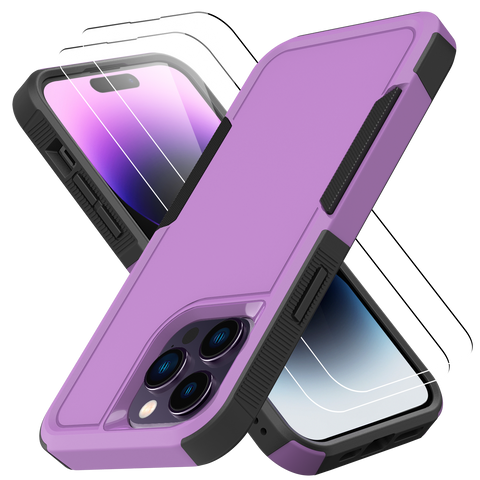 Grip Case + 2 Glass Screen Protectors for iPhone 14 Pro (Purple)