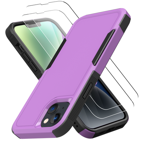 Grip Case + 2 Glass Screen Protectors for iPhone 14 (Purple)