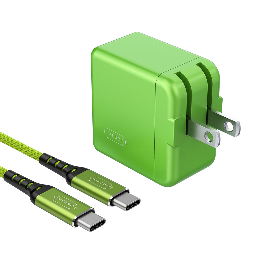 Limebrite Fast Charger Power Adapter + 10ft Braided USB-C Cable (Green)