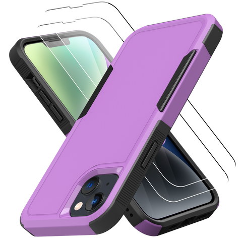 Grip Case + 2 Glass Screen Protectors for iPhone 14 Plus (Purple)