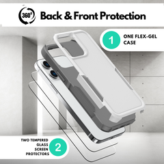 Grip Case + 2 Glass Screen Protectors for iPhone 14 Pro Max (White)