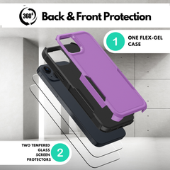 Grip Case + 2 Glass Screen Protectors for iPhone 14 (Purple)