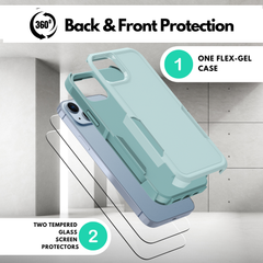 Grip Case + 2 Glass Screen Protectors for iPhone 14 (Mint Green)