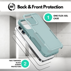 Grip Case + 2 Glass Screen Protectors for iPhone 14 Pro Max (Mint Green)