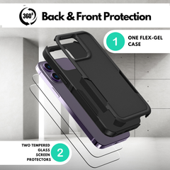Grip Case + 2 Glass Screen Protectors for iPhone 14 Pro (Black)