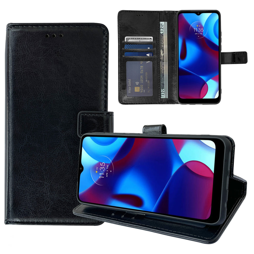 Leather Wallet Flip Case for Motorola Moto G Pure (Black)